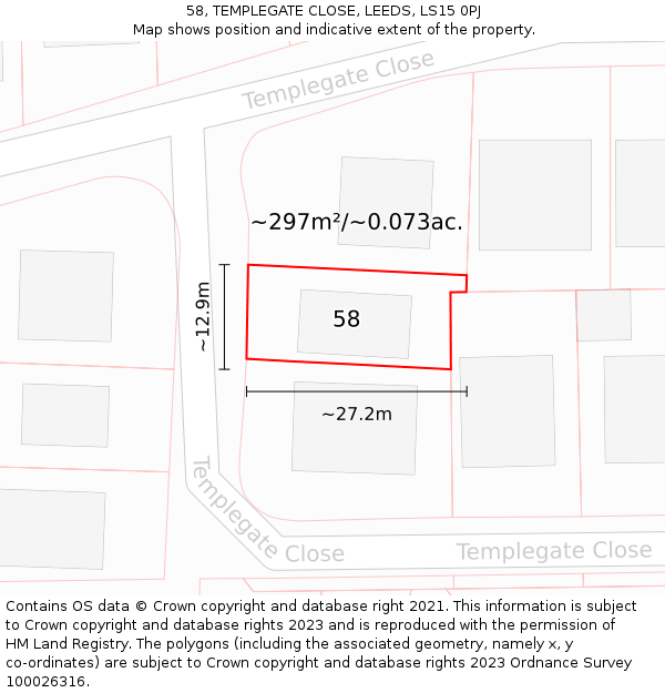 58, TEMPLEGATE CLOSE, LEEDS, LS15 0PJ: Plot and title map