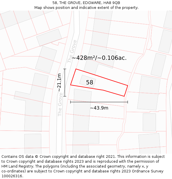 58, THE GROVE, EDGWARE, HA8 9QB: Plot and title map