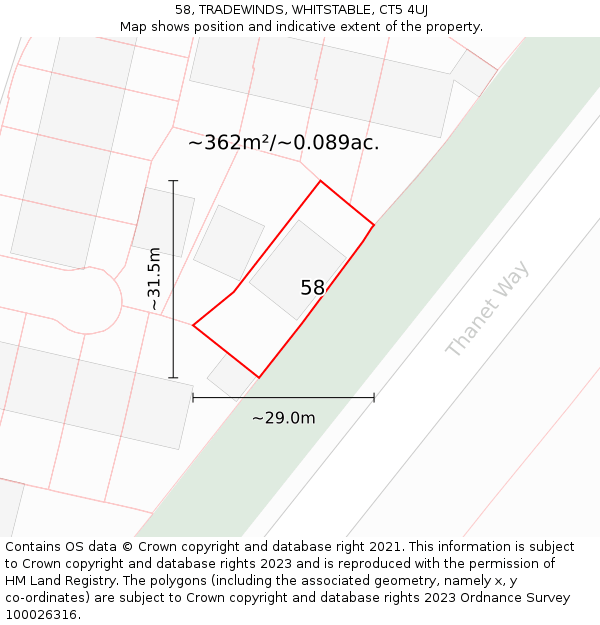 58, TRADEWINDS, WHITSTABLE, CT5 4UJ: Plot and title map