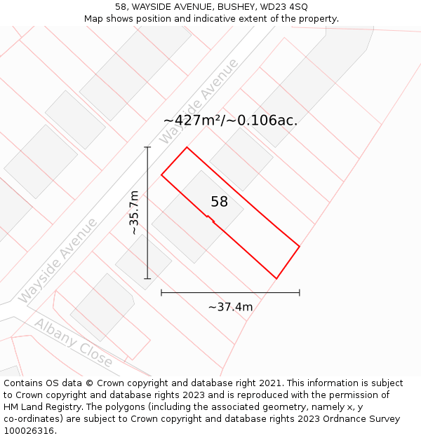 58, WAYSIDE AVENUE, BUSHEY, WD23 4SQ: Plot and title map