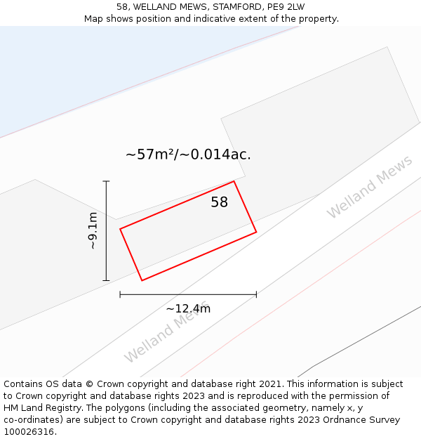 58, WELLAND MEWS, STAMFORD, PE9 2LW: Plot and title map