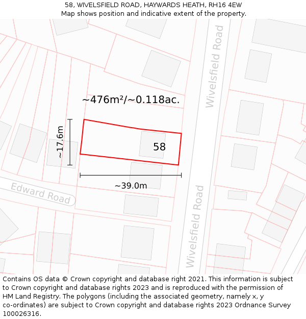 58, WIVELSFIELD ROAD, HAYWARDS HEATH, RH16 4EW: Plot and title map