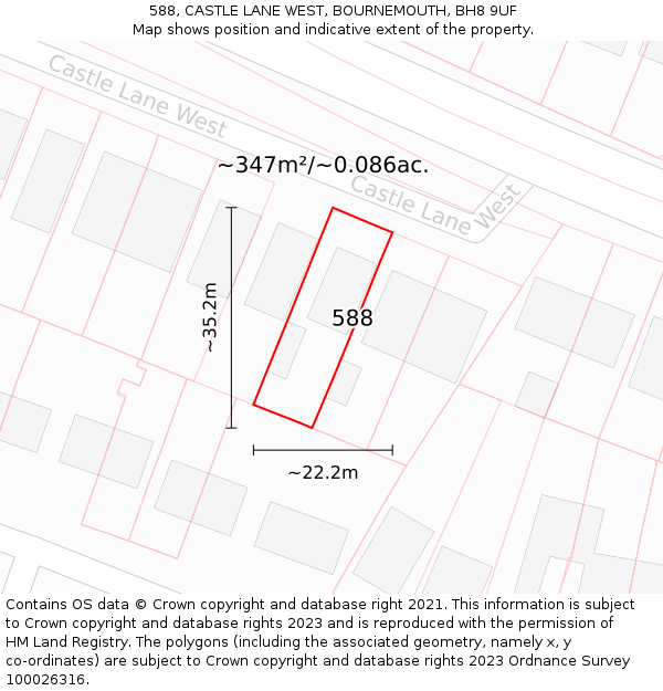 588, CASTLE LANE WEST, BOURNEMOUTH, BH8 9UF: Plot and title map