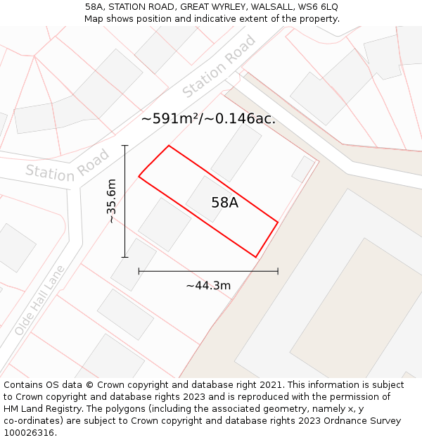 58A, STATION ROAD, GREAT WYRLEY, WALSALL, WS6 6LQ: Plot and title map