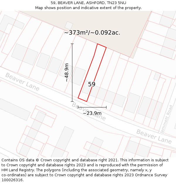 59, BEAVER LANE, ASHFORD, TN23 5NU: Plot and title map