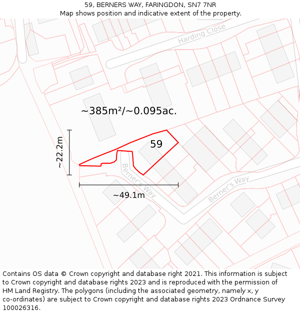 59, BERNERS WAY, FARINGDON, SN7 7NR: Plot and title map