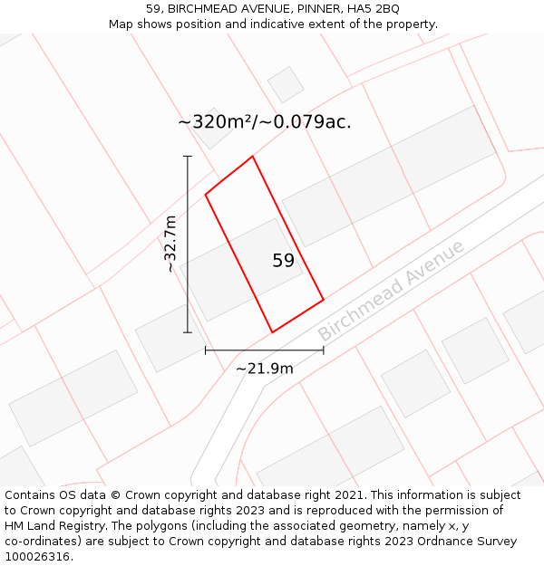 59, BIRCHMEAD AVENUE, PINNER, HA5 2BQ: Plot and title map