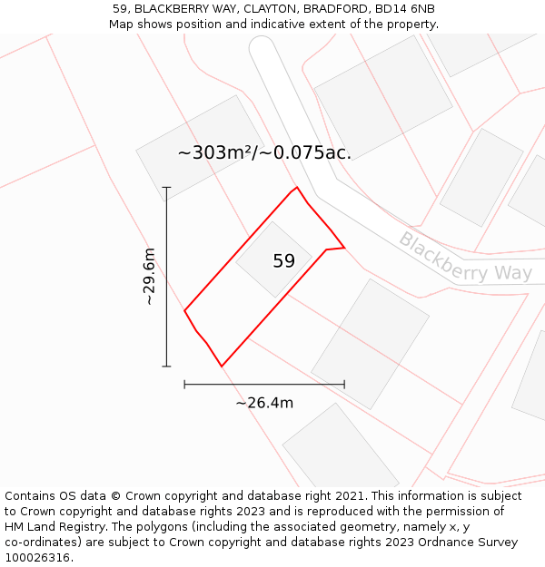 59, BLACKBERRY WAY, CLAYTON, BRADFORD, BD14 6NB: Plot and title map