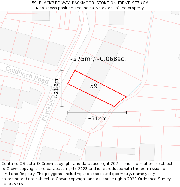 59, BLACKBIRD WAY, PACKMOOR, STOKE-ON-TRENT, ST7 4GA: Plot and title map