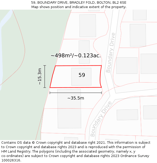 59, BOUNDARY DRIVE, BRADLEY FOLD, BOLTON, BL2 6SE: Plot and title map