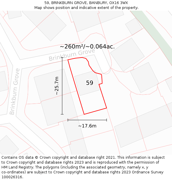 59, BRINKBURN GROVE, BANBURY, OX16 3WX: Plot and title map