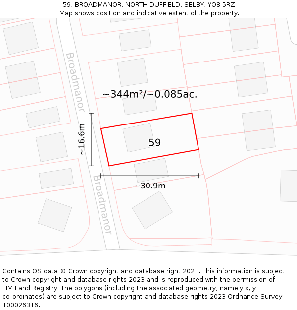 59, BROADMANOR, NORTH DUFFIELD, SELBY, YO8 5RZ: Plot and title map