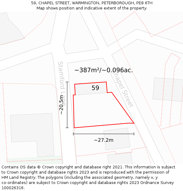 59, CHAPEL STREET, WARMINGTON, PETERBOROUGH, PE8 6TH: Plot and title map