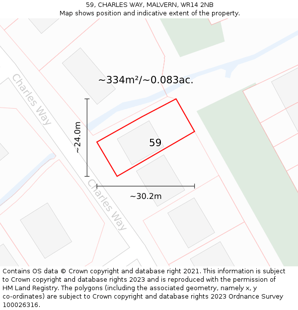 59, CHARLES WAY, MALVERN, WR14 2NB: Plot and title map