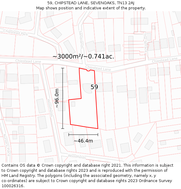 59, CHIPSTEAD LANE, SEVENOAKS, TN13 2AJ: Plot and title map