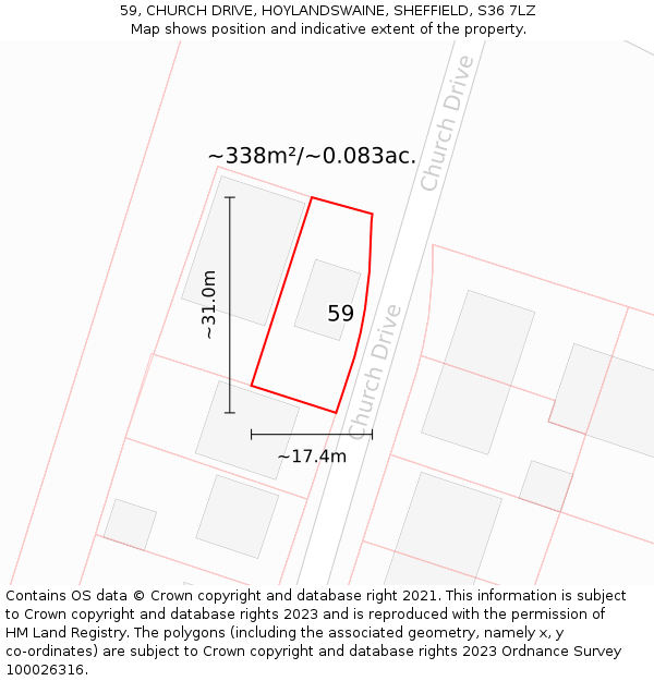 59, CHURCH DRIVE, HOYLANDSWAINE, SHEFFIELD, S36 7LZ: Plot and title map