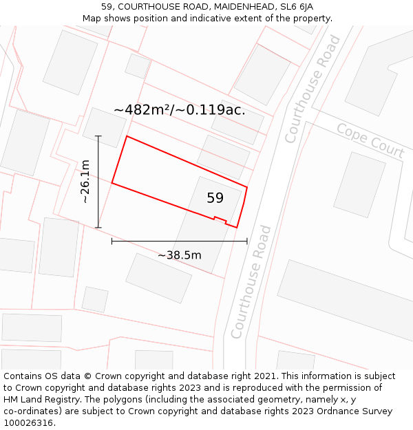 59, COURTHOUSE ROAD, MAIDENHEAD, SL6 6JA: Plot and title map