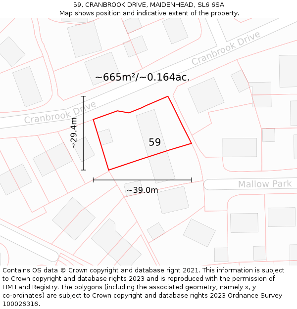 59, CRANBROOK DRIVE, MAIDENHEAD, SL6 6SA: Plot and title map