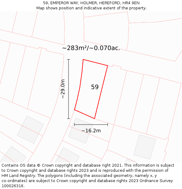 59, EMPEROR WAY, HOLMER, HEREFORD, HR4 9EN: Plot and title map