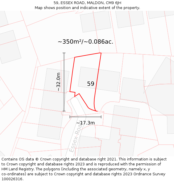 59, ESSEX ROAD, MALDON, CM9 6JH: Plot and title map