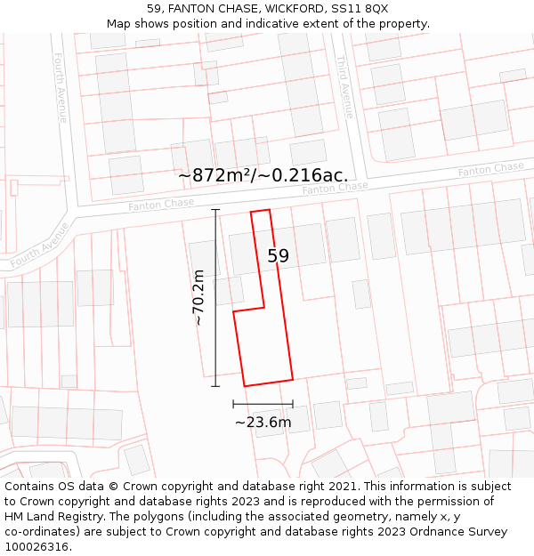 59, FANTON CHASE, WICKFORD, SS11 8QX: Plot and title map