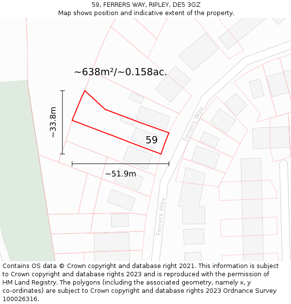 59, FERRERS WAY, RIPLEY, DE5 3GZ: Plot and title map