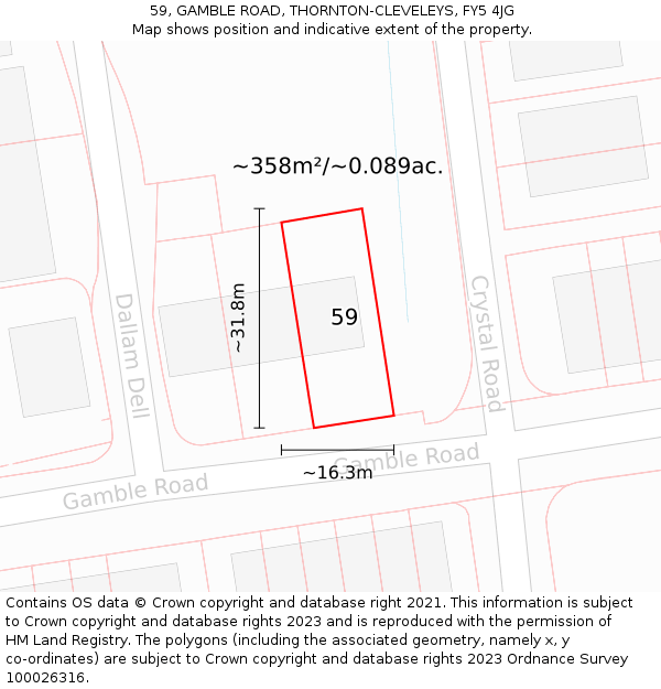 59, GAMBLE ROAD, THORNTON-CLEVELEYS, FY5 4JG: Plot and title map