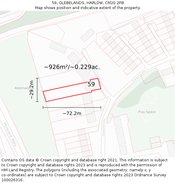 59, GLEBELANDS, HARLOW, CM20 2PB: Plot and title map