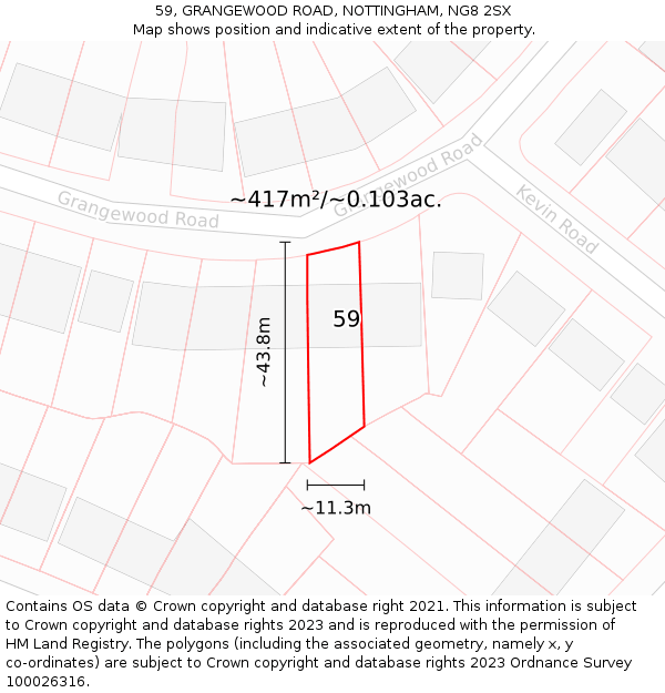 59, GRANGEWOOD ROAD, NOTTINGHAM, NG8 2SX: Plot and title map