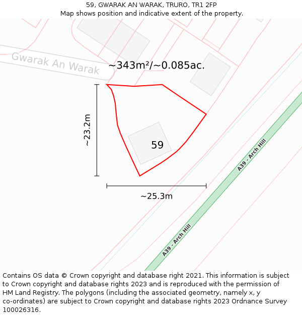 59, GWARAK AN WARAK, TRURO, TR1 2FP: Plot and title map