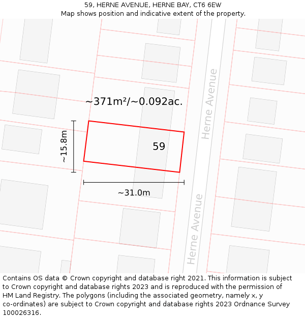 59, HERNE AVENUE, HERNE BAY, CT6 6EW: Plot and title map