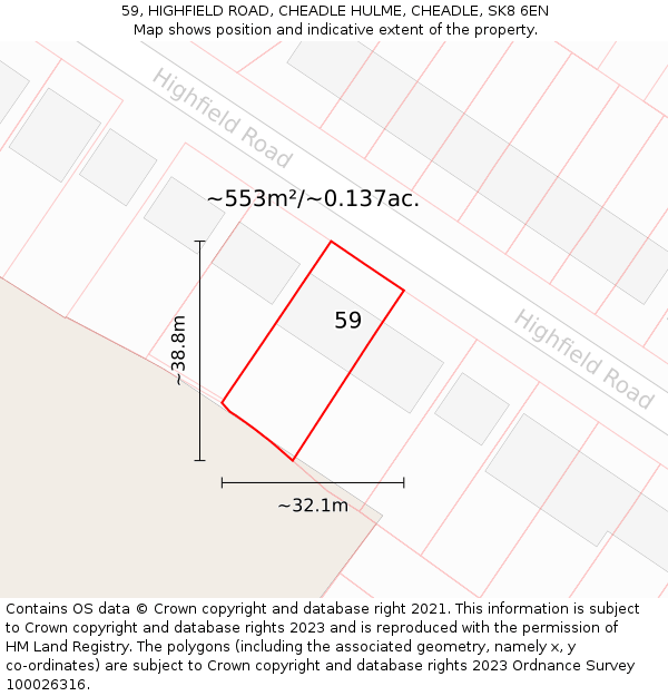 59, HIGHFIELD ROAD, CHEADLE HULME, CHEADLE, SK8 6EN: Plot and title map