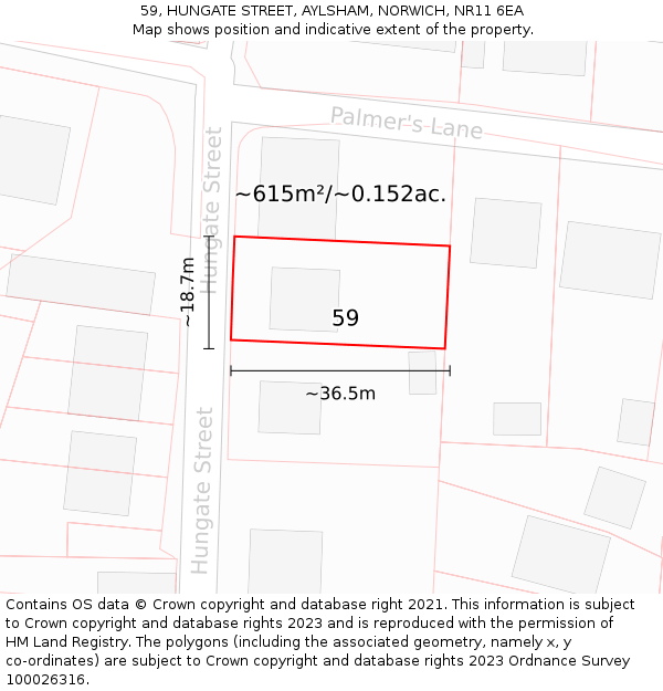 59, HUNGATE STREET, AYLSHAM, NORWICH, NR11 6EA: Plot and title map