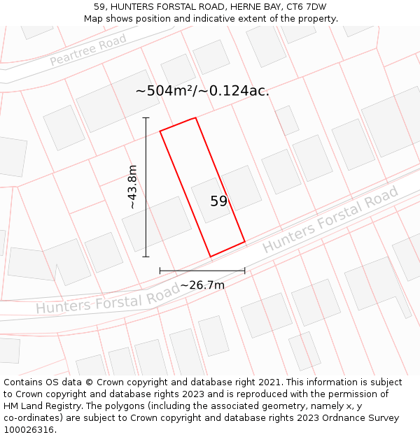 59, HUNTERS FORSTAL ROAD, HERNE BAY, CT6 7DW: Plot and title map