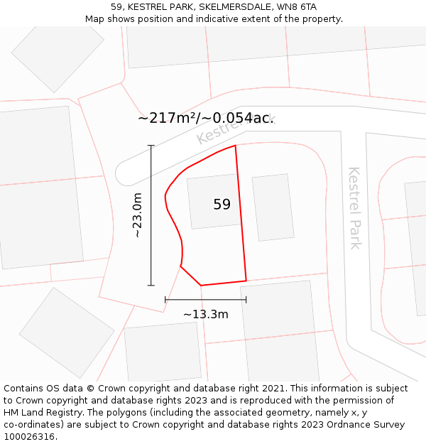 59, KESTREL PARK, SKELMERSDALE, WN8 6TA: Plot and title map