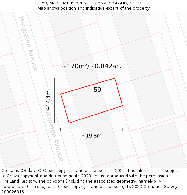 59, MARGRATEN AVENUE, CANVEY ISLAND, SS8 7JD: Plot and title map