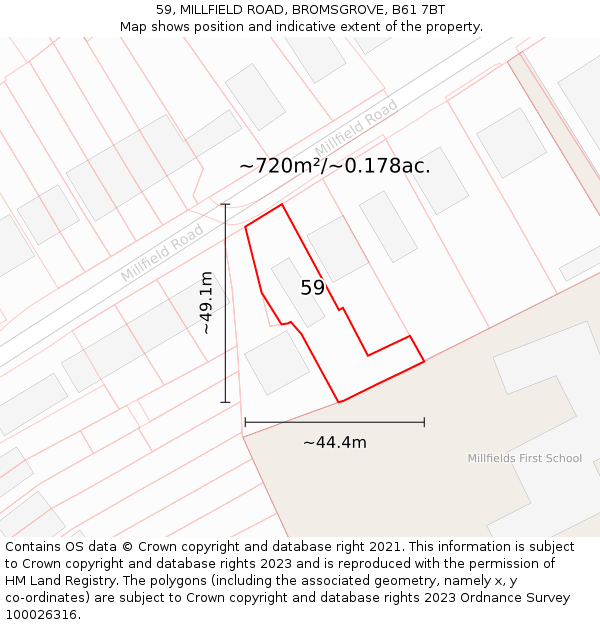 59, MILLFIELD ROAD, BROMSGROVE, B61 7BT: Plot and title map