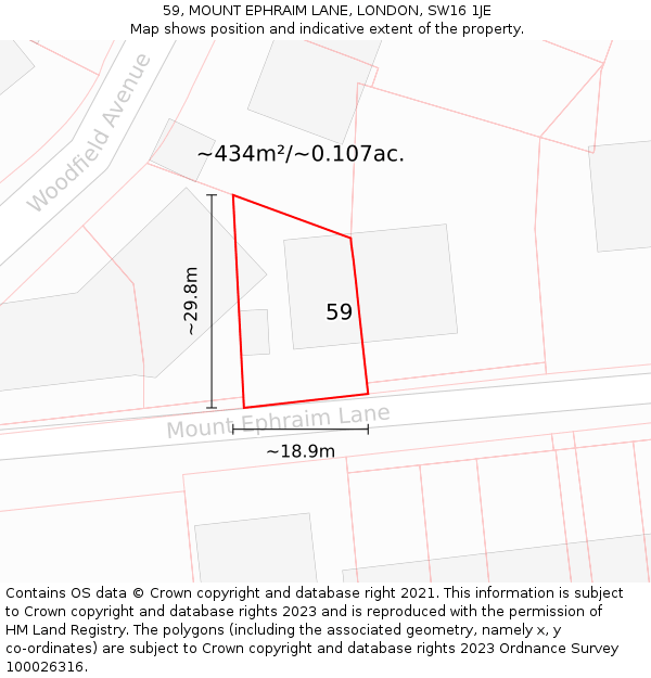 59, MOUNT EPHRAIM LANE, LONDON, SW16 1JE: Plot and title map