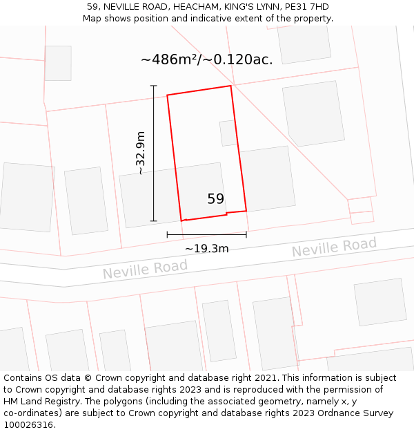 59, NEVILLE ROAD, HEACHAM, KING'S LYNN, PE31 7HD: Plot and title map