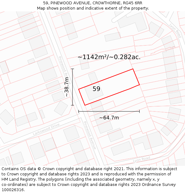 59, PINEWOOD AVENUE, CROWTHORNE, RG45 6RR: Plot and title map