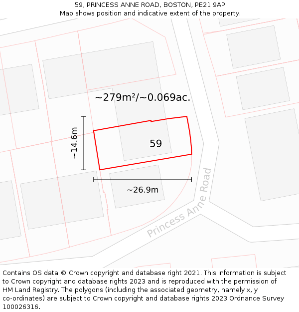 59, PRINCESS ANNE ROAD, BOSTON, PE21 9AP: Plot and title map