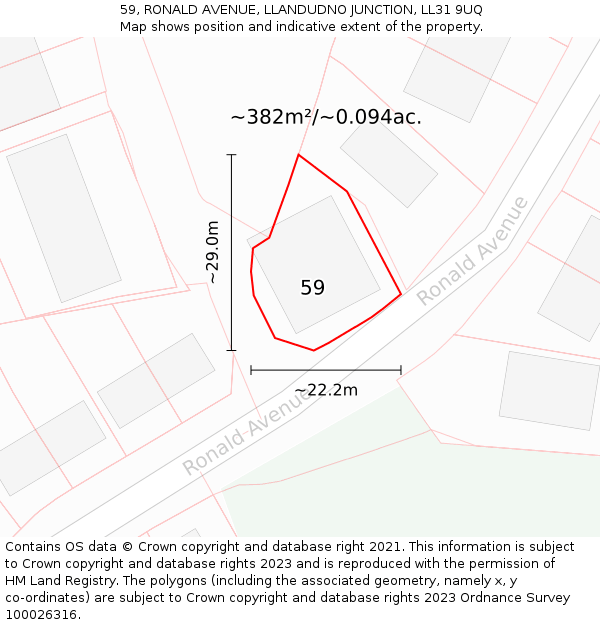 59, RONALD AVENUE, LLANDUDNO JUNCTION, LL31 9UQ: Plot and title map