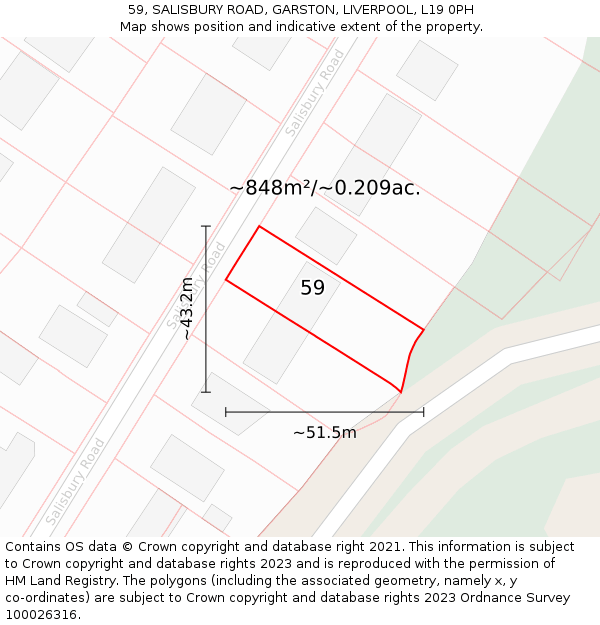 59, SALISBURY ROAD, GARSTON, LIVERPOOL, L19 0PH: Plot and title map