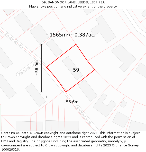 59, SANDMOOR LANE, LEEDS, LS17 7EA: Plot and title map