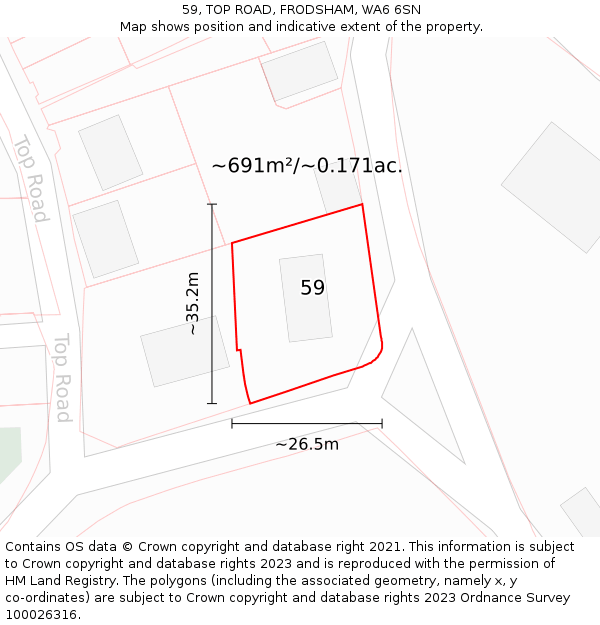 59, TOP ROAD, FRODSHAM, WA6 6SN: Plot and title map