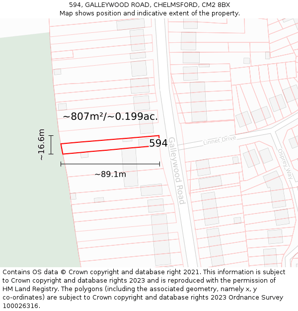 594, GALLEYWOOD ROAD, CHELMSFORD, CM2 8BX: Plot and title map