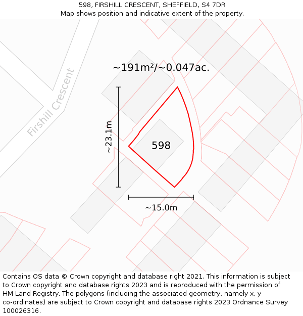 598, FIRSHILL CRESCENT, SHEFFIELD, S4 7DR: Plot and title map