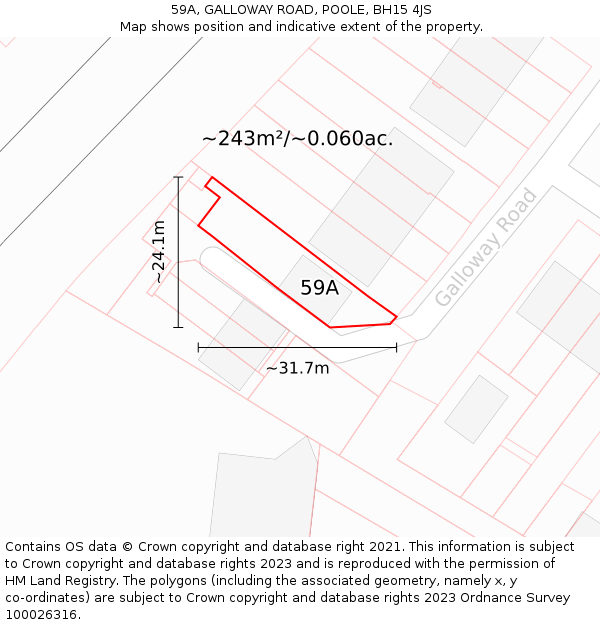 59A, GALLOWAY ROAD, POOLE, BH15 4JS: Plot and title map