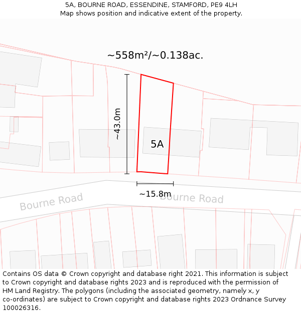 5A, BOURNE ROAD, ESSENDINE, STAMFORD, PE9 4LH: Plot and title map