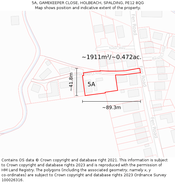 5A, GAMEKEEPER CLOSE, HOLBEACH, SPALDING, PE12 8QG: Plot and title map